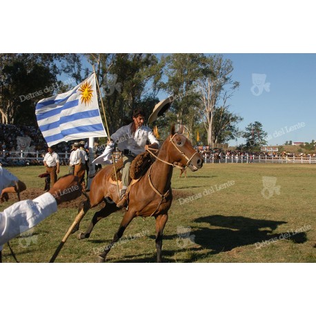 Gaucho con la bandera uruguaya